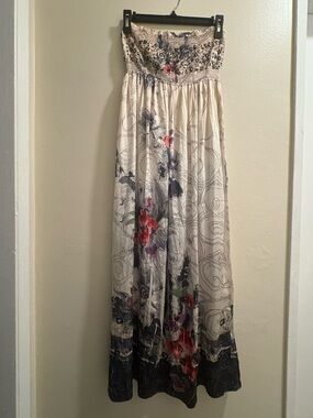 Strapless Floral Maxi Dress in Cream with Multicolor Print